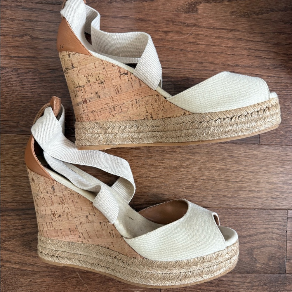 Tory Burch Peep Toe Cork Wedge Size 9